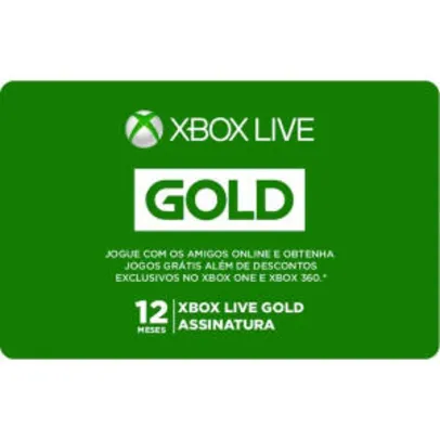 [CC SUB 179,90] - Assinatura Xbox Live Gold (Código digital) 12 Meses - R$200