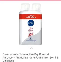 (R$ 4.64 un) Desodorante Nivea Active Dry Comfort Aerossol - Antitranspirante Feminimo 150ml 2 Unidades - R$4,64