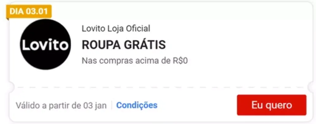 [COMEÇA HOJE 00:00]  Lovito Loja Oficial ROUPA GRÁTIS Nas compras acima de R$0