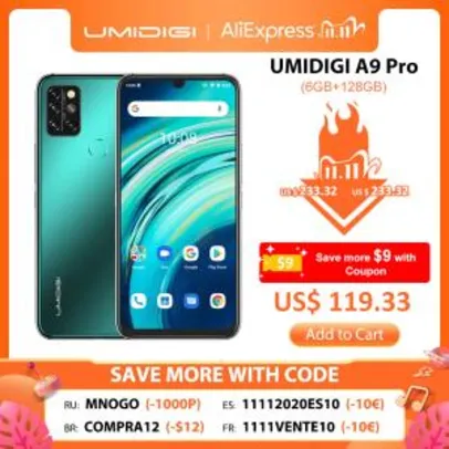[11/11] Smartphone Umidigi A9 Pro 128GB/6GB | R$654