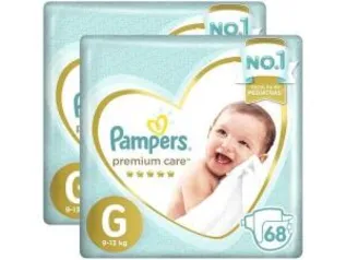 [Clube da Lu] Fraldas Pampers Premium Care G 68 un. - 2 pcts | R$125