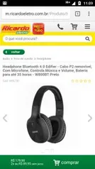 Headphone Bluetooth 4.0 Edifier - Cabo P2 removível, Com Microfone, Controla Música e Volume, Bateria para até 35 horas - W800BT Preto - R$ 170