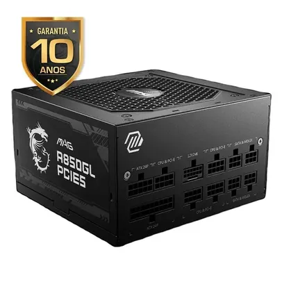 Fonte MSI MAG A850GL, 850W, 80 Plus Gold, Modular, PFC Ativo, com cabo, Preto