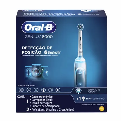 Escova Dental Elétrica Oral-B Genius 8000 Bivolt Recarregável + 2 Refis Sensi Ultrafino E Crossaction