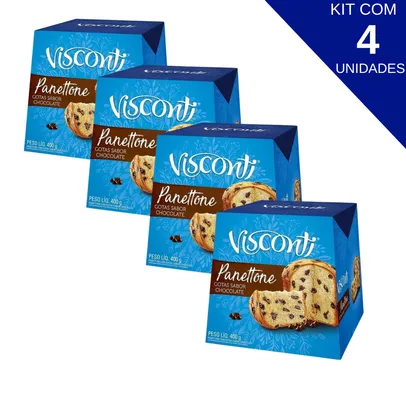 Kit Com 4 Unidades Panettone Gotas De Chocolate Visconti Caixa 400g