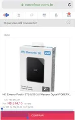 HD Externo Portátil 2TB USB 3.0 Western Digital WDBEPK0020BBK - R$314