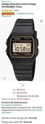 Relógio Masculino Casio Vintage F91WG9QDF, Preto | R$ 119,90