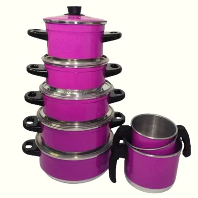 Kit 8 Peças - Panela Sophia de Alumínio Na cor Pink com Saída a Vapor + 3 Canecos | R$140