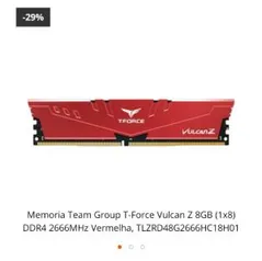 Memória ram t-force vulcan z 8gb 2666mhz | R$ 239