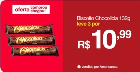 (APP/AME R$10) Leve 3 - Biscoito de Chocolate Recheado Chocolícia 132g