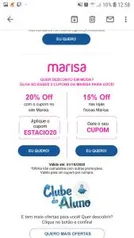 Cupom 20% OFF faculdade Estácio em lojas Marisa