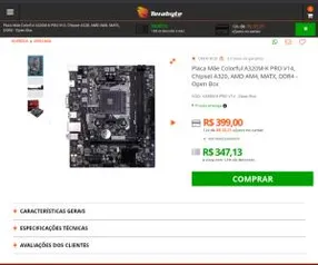 Placa Mãe Colorful A320M-K PRO V14, Chipset A320, AMD AM4, MATX, DDR4 - Open Box