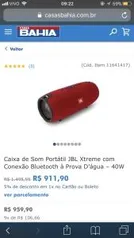 Caixa de Som Portátil JBL Xtreme com Conexão Bluetooth à Prova D’água – 40W - R$912