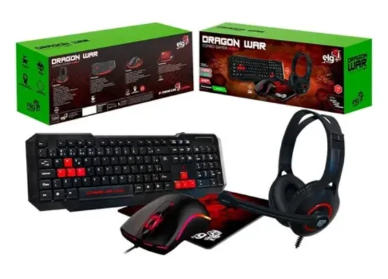 (BUG) Combo Headset Mouse Teclado Mousepad ELG Dragon War CGDW41R - Preto/Vermelho