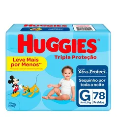 Fralda Huggies Tripla Proteção G 156 Unidades | R$ 87