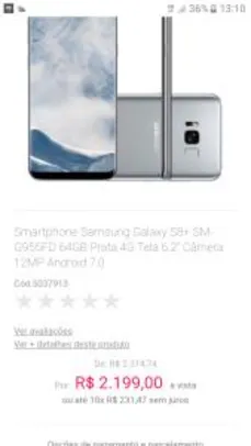 Smartphone Samsung Galaxy S8+ SM-G955FD 64GB Prata 4G Tela 6.2" Câmera 12MP Android 7.0 | R$2.199