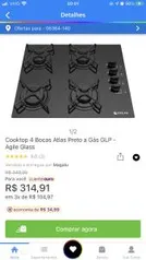 Cooktop 4 Bocas Atlas Preto a Gás GLP - Agile Glass R$315