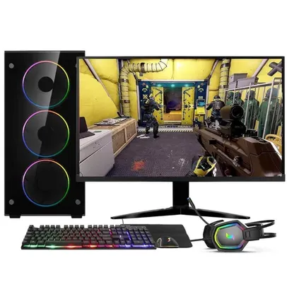 Pc Gamer Completo Skill RGB, AMD Ryzen 7-5700g, 16GB DDR4, Gráficos Radeon Vega 8, SSD 512GB NVMe, Fonte 600W 80 Plus + Monitor 24 FHD 75Hz - Sr-024