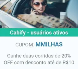 20% OFF em 2 Corridas na Cabify