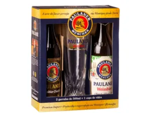 Kit Cerveja Alemã Paulaner Dunkel 500ml + Weissbier 500ml + Copo