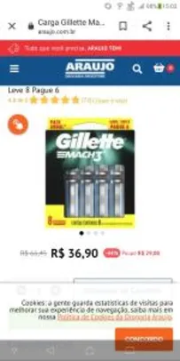 Carga para Aparelho de Barbear Gillette Mach3 Leve 8 Pague 6 | R$50