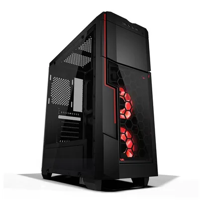 Gabinete Gamer AZZA Crimson 211G Lateral Vidro c/ 2 fans LED Vermelho