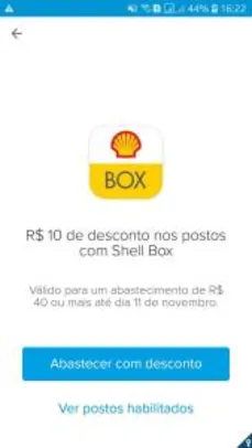 R$10 OFF em Abastecimentos acima de R$40 na Shell box via Mercado Pago