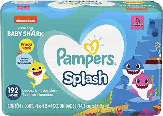 Lenços Umedecidos Pampers Splashers Baby Shark 192 Unidades