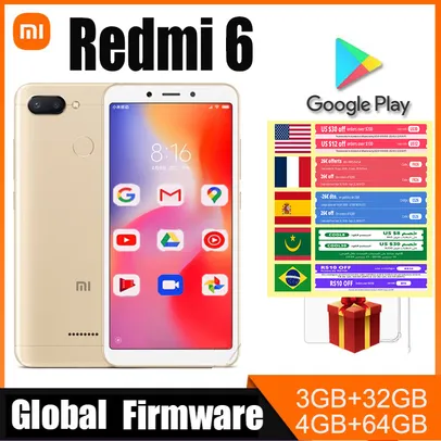 [Moedas] Smartphone Redmi Xiaomi 6 com Google Play 32GB/3gb