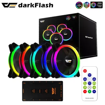 Kit 3 coolers Darkflash dr12 pro 120mm ARGB com controladora sata conector 3 pinos 5v