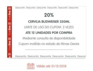 [App Dia] Cerveja Budweiser 350ml - R$2