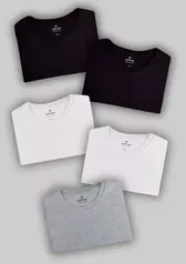 Kit com 5 Camisetas Hering em Algodão - Básicas Masculinas - Preto, Cinza ou branco