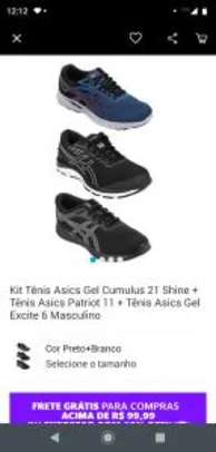 Kit Tênis Asics Gel Cumulus 21 Shine + Tênis Asics Patriot 11 + Tênis Asics Gel Excite 6 Masculino | R$750