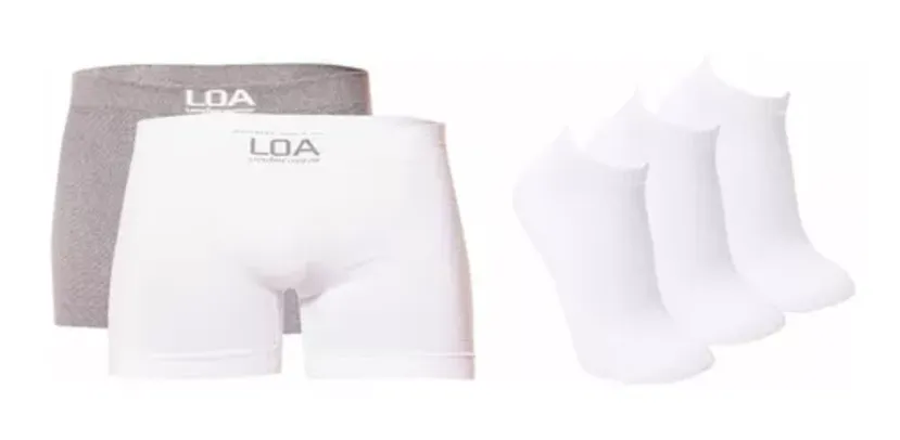 Kit 2 Cuecas Boxer + 3 Pares De Meias Médias Loa - Oferta