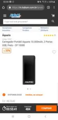 Carregador Portátil Aquario 10.000mAh, 2 Portas USB, Preto - CP 10000 - R$40