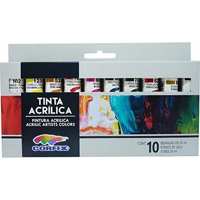 TINTA ACRÍLICA ESTOJO C/ 10 CORES 20ML CORFIX