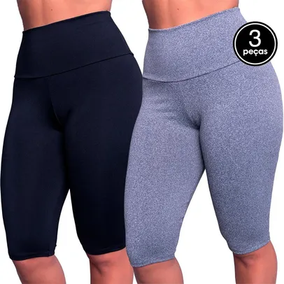 KIT 3 Bermuda Legging Fitness Serra e Mar Ciclista Roupa Para Academia Treino Moda Fitness