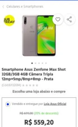 (1x no crédito) Smartphone Asus Zenfone Max Shot/m2