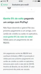 [Usuários Selecionados] Pague seus amigos e receba 5% de volta com PicPay