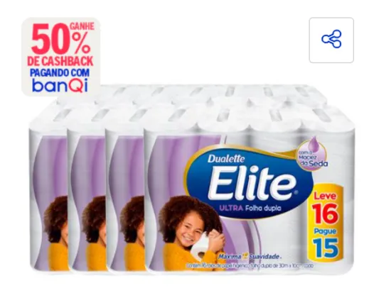 [BanQi R$37,45] Papel Higiênico Elite Duallete Ultra Folha Dupla - 64 Rolos