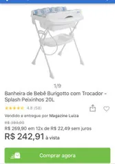 Banheira de bebê Burigotto com Trocador - Splash R$243