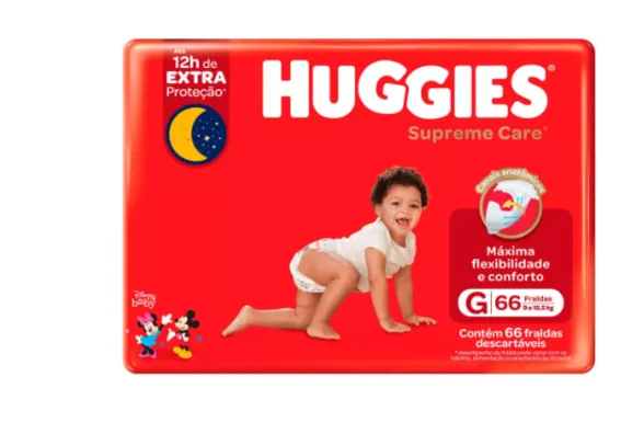 Fralda Descartável Infantil Huggies Supreme Care G 66 Unidades