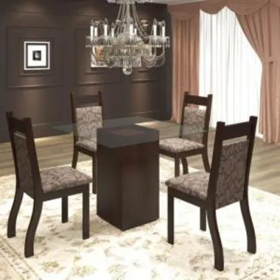 Conjunto De Mesa Para Sala De Jantar Ecco Com Vidro 4 Cadeiras Jady Nogueira/Mocaccino por R$ 342