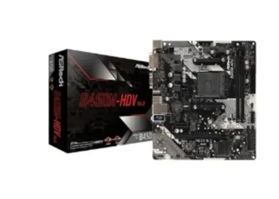 Placa Mãe ASRock B450M-HDV R4.0, AMD AM4, Micro ATX, DDR4