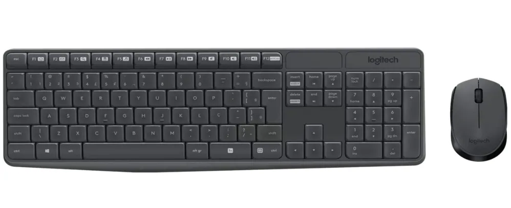 Combo Teclado e Mouse sem fio Logitech MK235 com Conexão USB, Pilhas Inclusas e Layout ABNT2