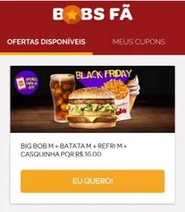 [APP Bob's Fã] Big Bob M + Batata M + Refri M + Casquinha - R$16