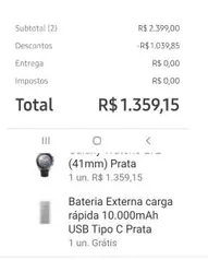 Samsung Galaxy Watch 3 LTE + Bateria Externa 10000 mAh | R$1.359
