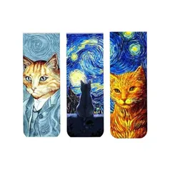 Kit 3 Marcadores de página Magnéticos - Gatos Van Gogh Noite Estrelada