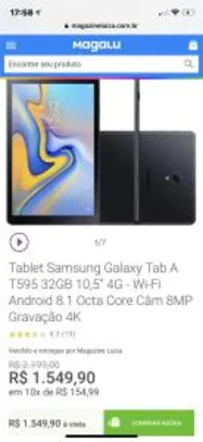 Tablet Samsung Galaxy Tab A T595 32GB 10,5” 4G - Wi-Fi Android 8.1 Octa Core Câm 8MP Gravação 4K