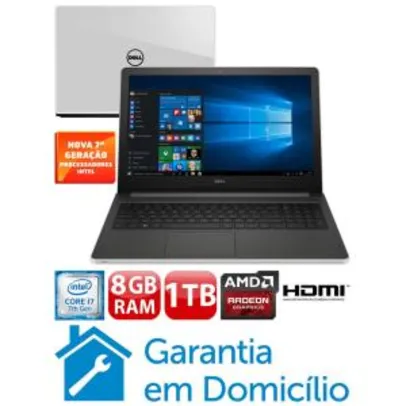 Notebook Dell Core i7-7500U 8GB 1TB Placa Gráfica 2GB Tela 15.6” Windows 10 Inspiron I15-5566-A70B R$ 2.563,20